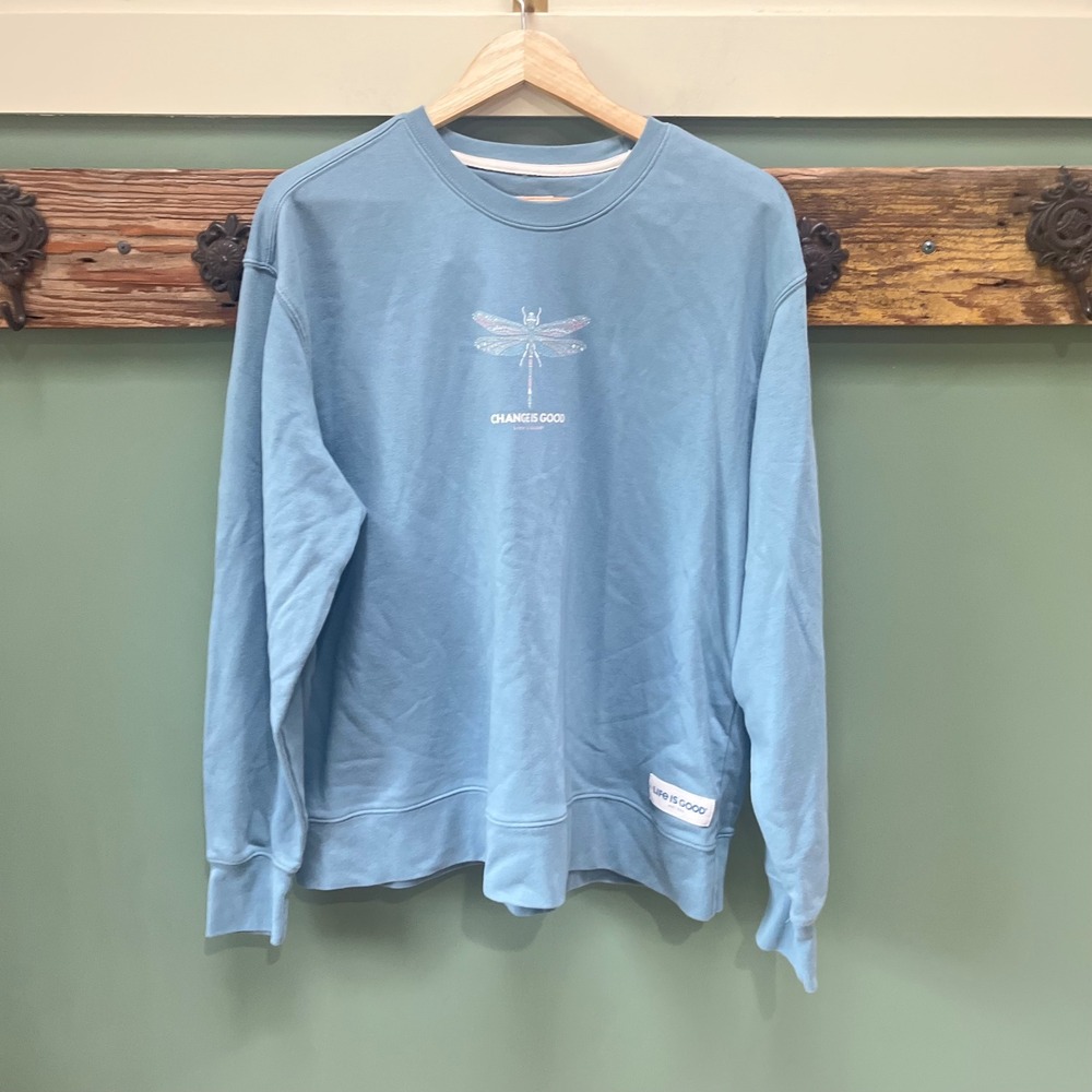 Life is Good Womens XXL Blue Dragonfly Change is Good French Terry Sweatshirt